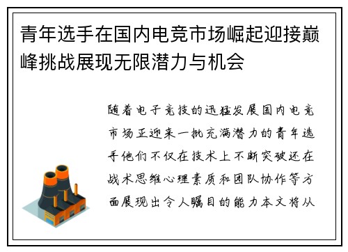 青年选手在国内电竞市场崛起迎接巅峰挑战展现无限潜力与机会